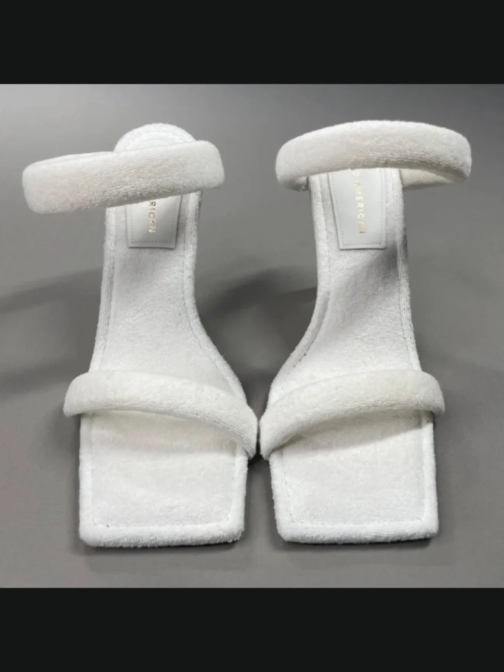 Good American Shoes Womens 10.5 white terry slip on strappy heels summer - Picture 3 of 11